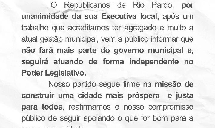 Os reflexos da saída do REPUBLICANOS da base aliada à Prefeitura de Rio Pardo