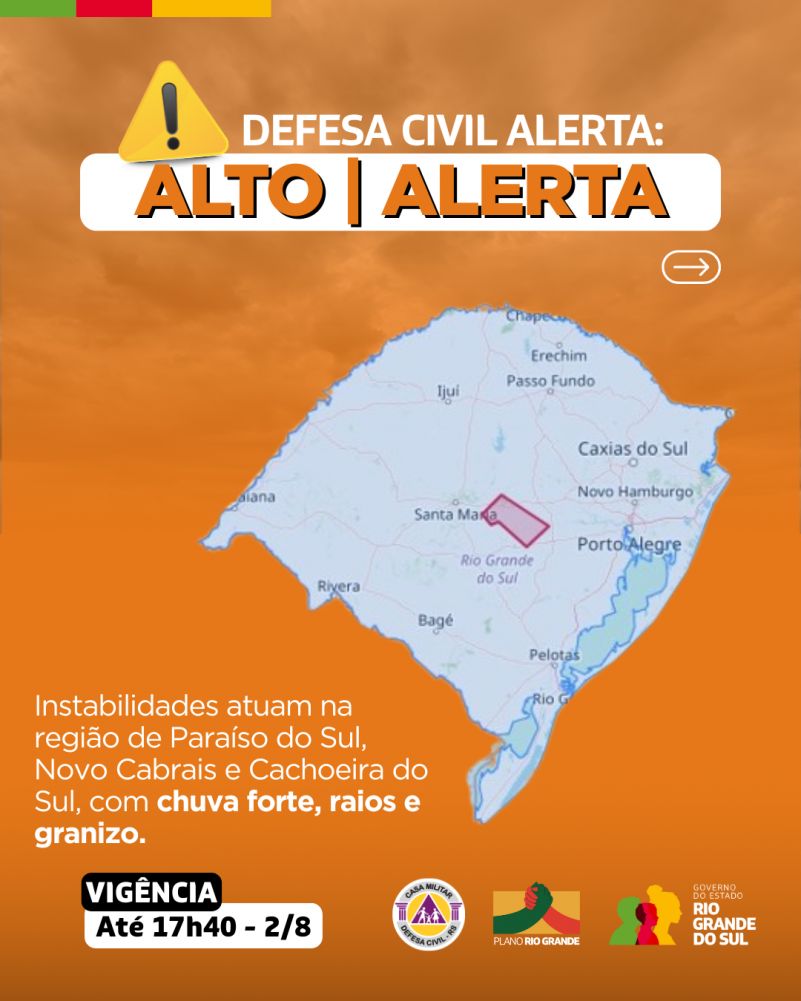 Defesa Civil do Estado alerta para temporais