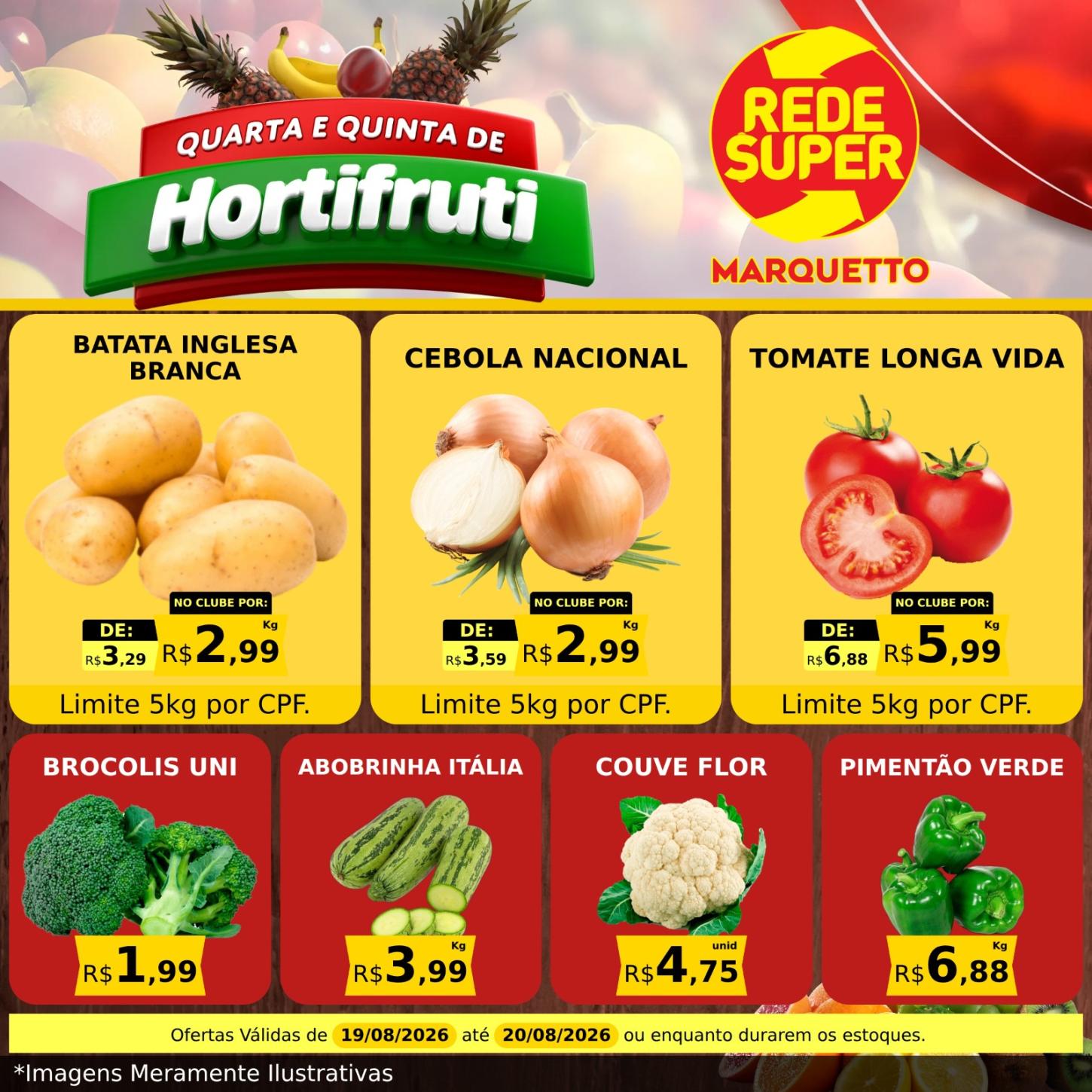 Quarta e quinta com ofertas especiais no hortifrúti e no açougue do Marquetto