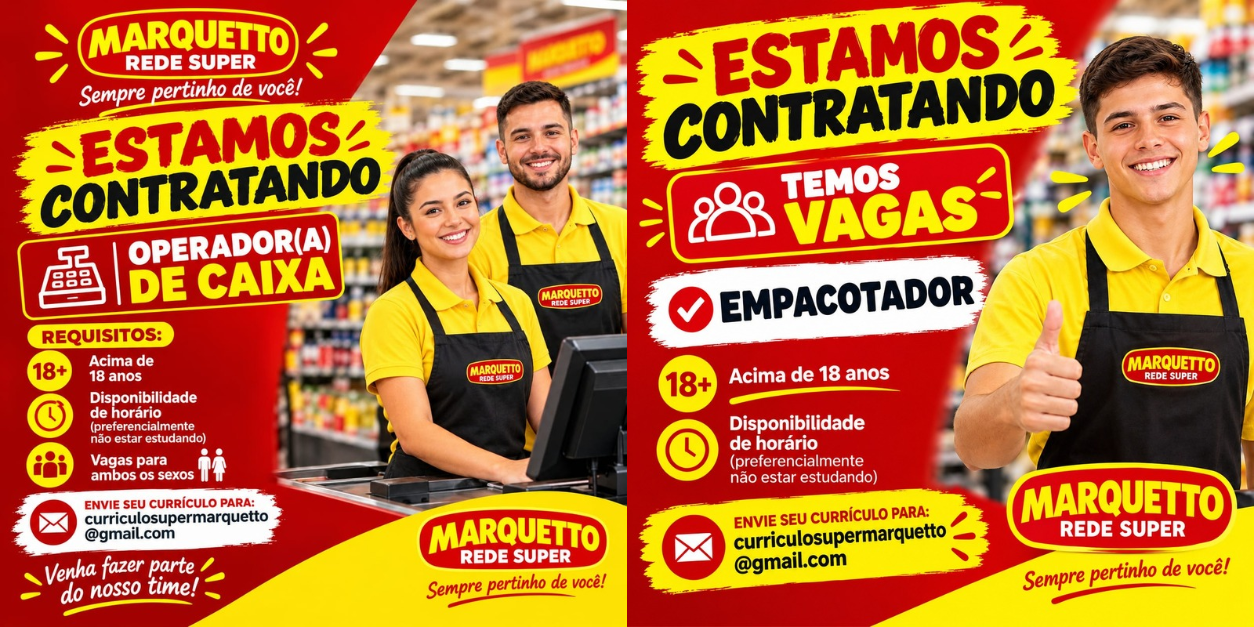 Marquetto abre vagas para empacotador e operador de caixa