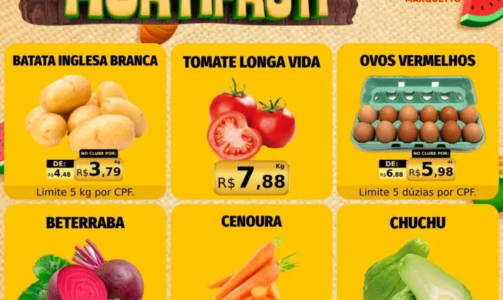 Quarta e quinta do hortifrúti, açougue e todos os setores do Marquetto