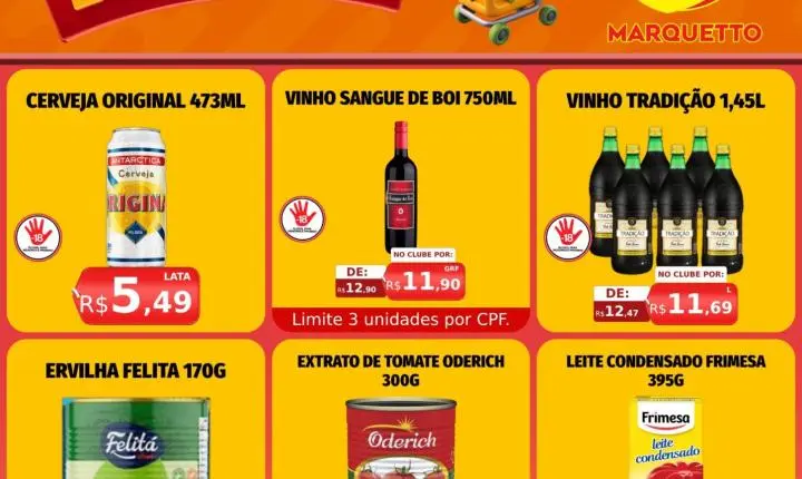 São muitos produtos com preço baixo no Marquetto Rede Super