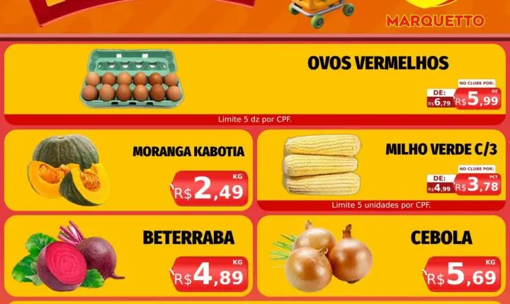 São muitos produtos com preço baixo no Marquetto Rede Super
